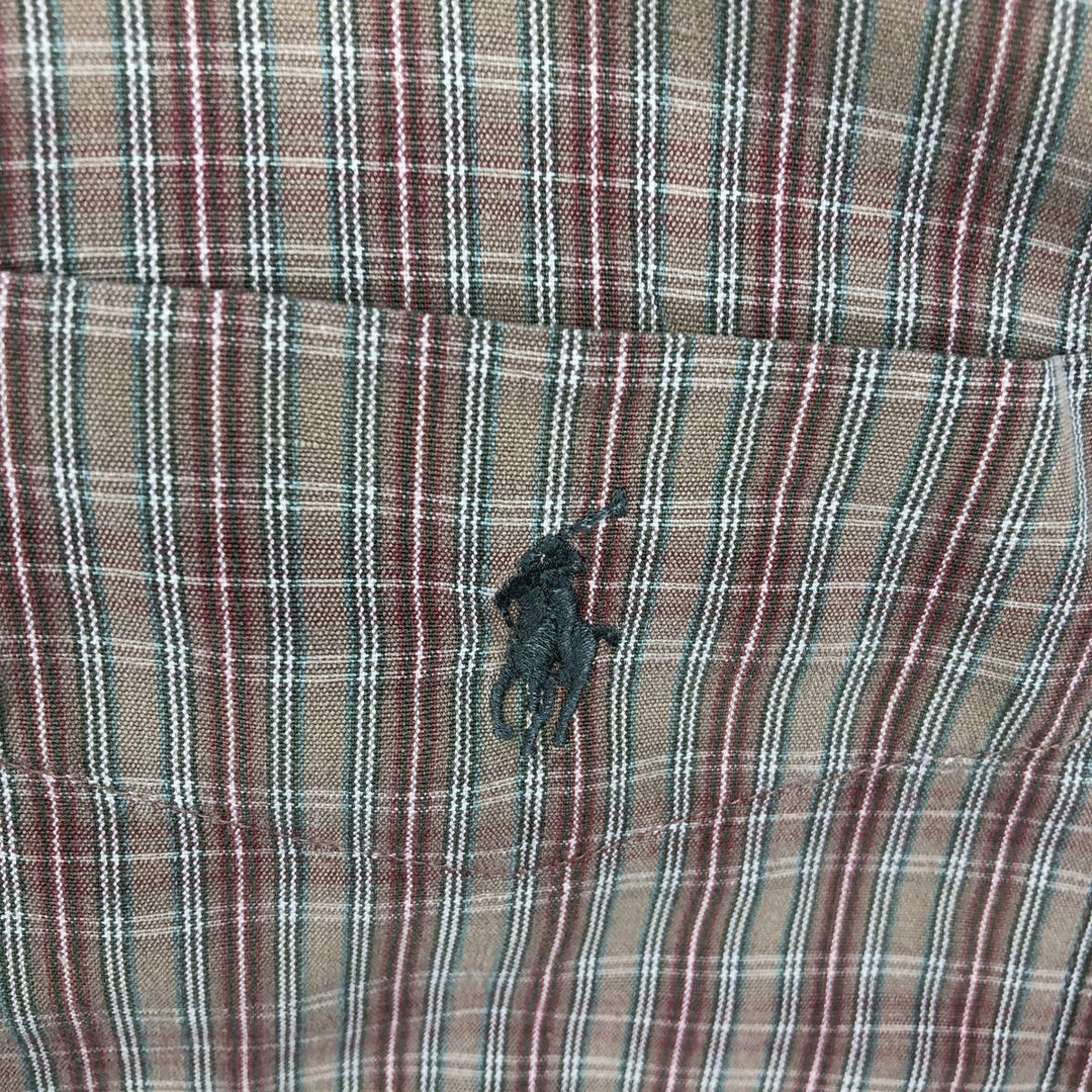 Ralph Lauren MCMEEL long-sleeved button-down check shirt, men's size XL cotton beige type brown Vintage Second Hand
