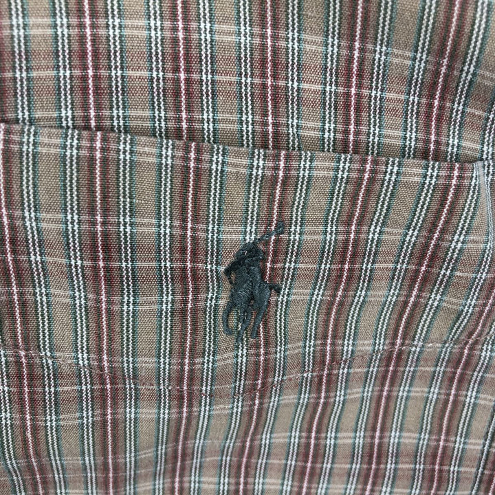 Ralph Lauren MCMEEL long-sleeved button-down check shirt, men's size XL cotton beige type brown Vintage Second Hand