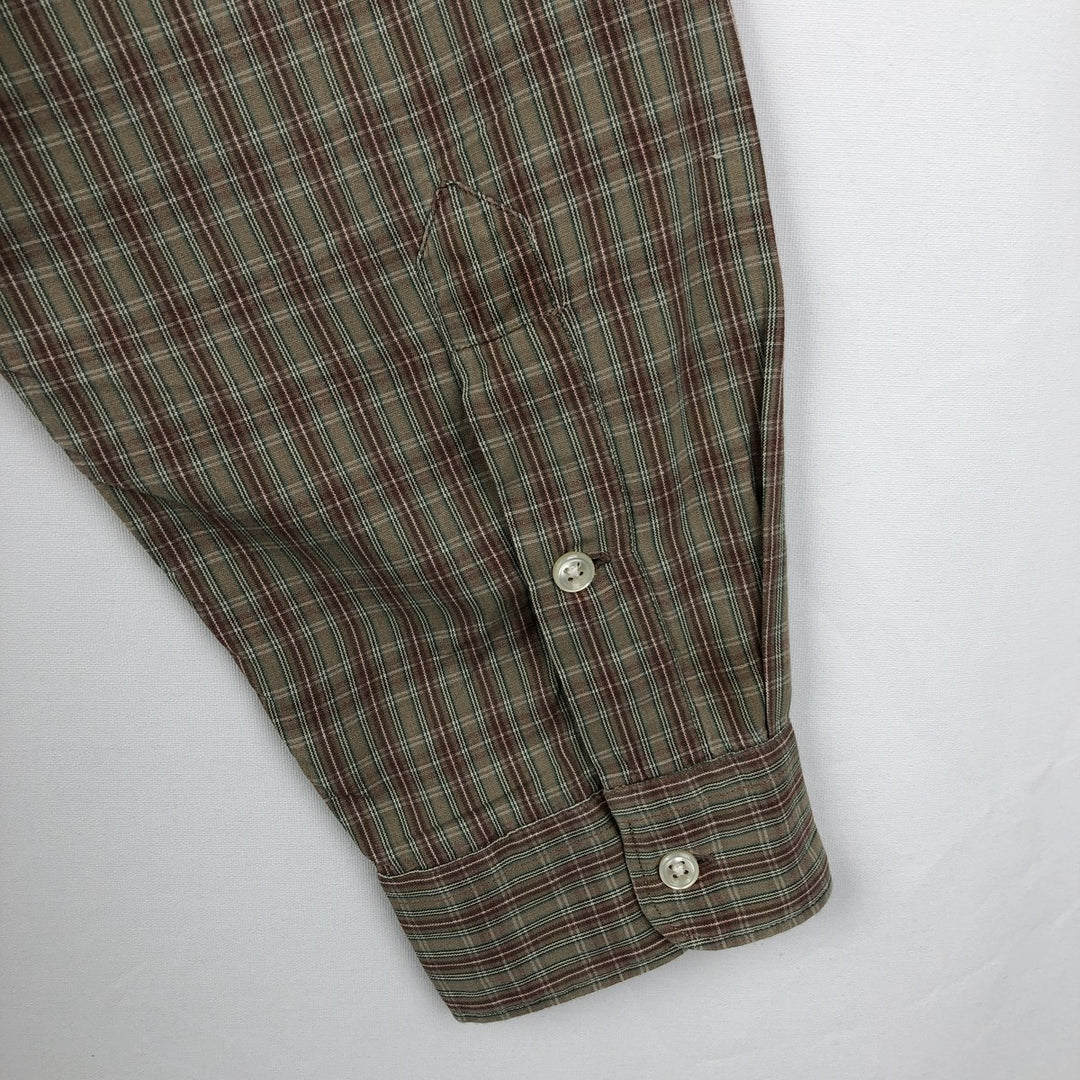 Ralph Lauren MCMEEL long-sleeved button-down check shirt, men's size XL cotton beige type brown Vintage Second Hand