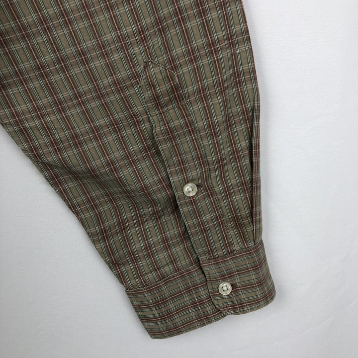 Ralph Lauren MCMEEL long-sleeved button-down check shirt, men's size XL cotton beige type brown Vintage Second Hand