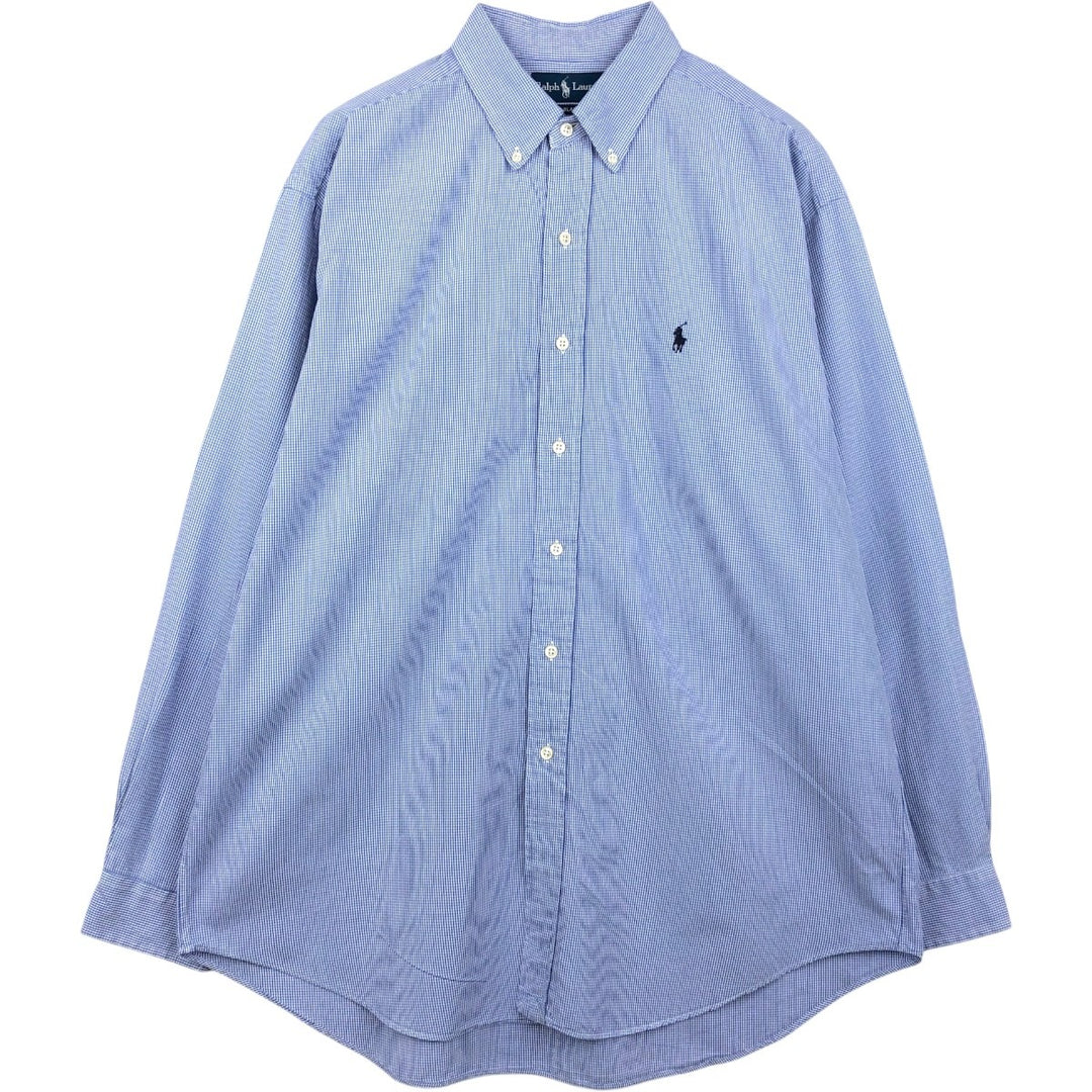 Ralph Lauren BLAKE long sleeve button down check shirt, men's size L cotton blue type Vintage Second Hand