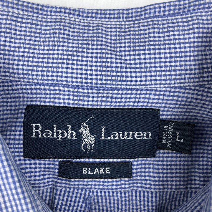 Ralph Lauren BLAKE long sleeve button down check shirt, men's size L cotton blue type Vintage Second Hand