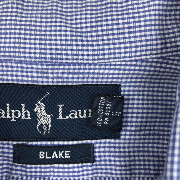 Ralph Lauren BLAKE long sleeve button down check shirt, men's size L cotton blue type Vintage Second Hand