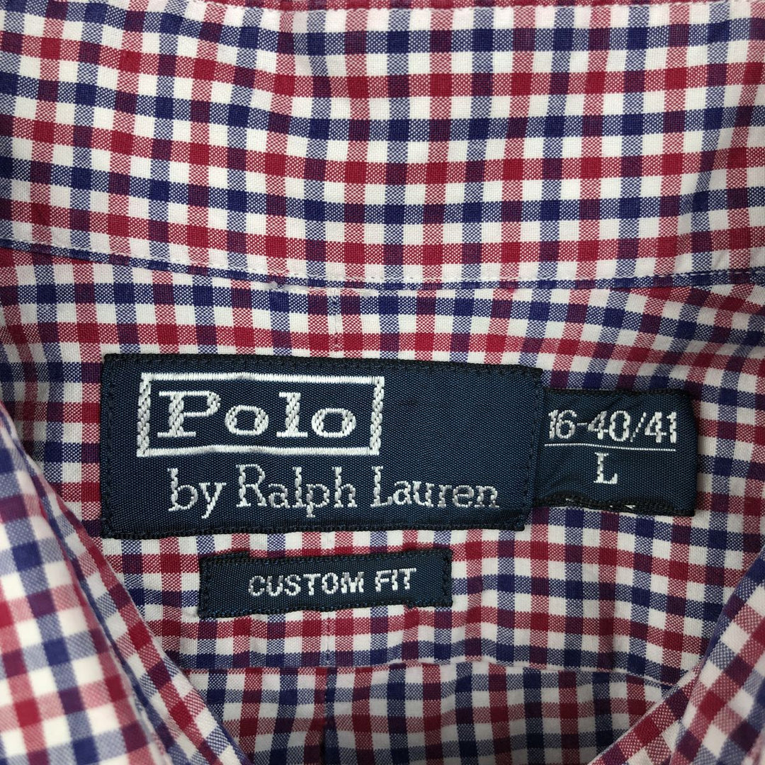 Ralph Lauren POLO by Ralph Lauren CUSTOM FIT long-sleeved button-down check shirt, men's size L cotton white type Vintage Second Hand