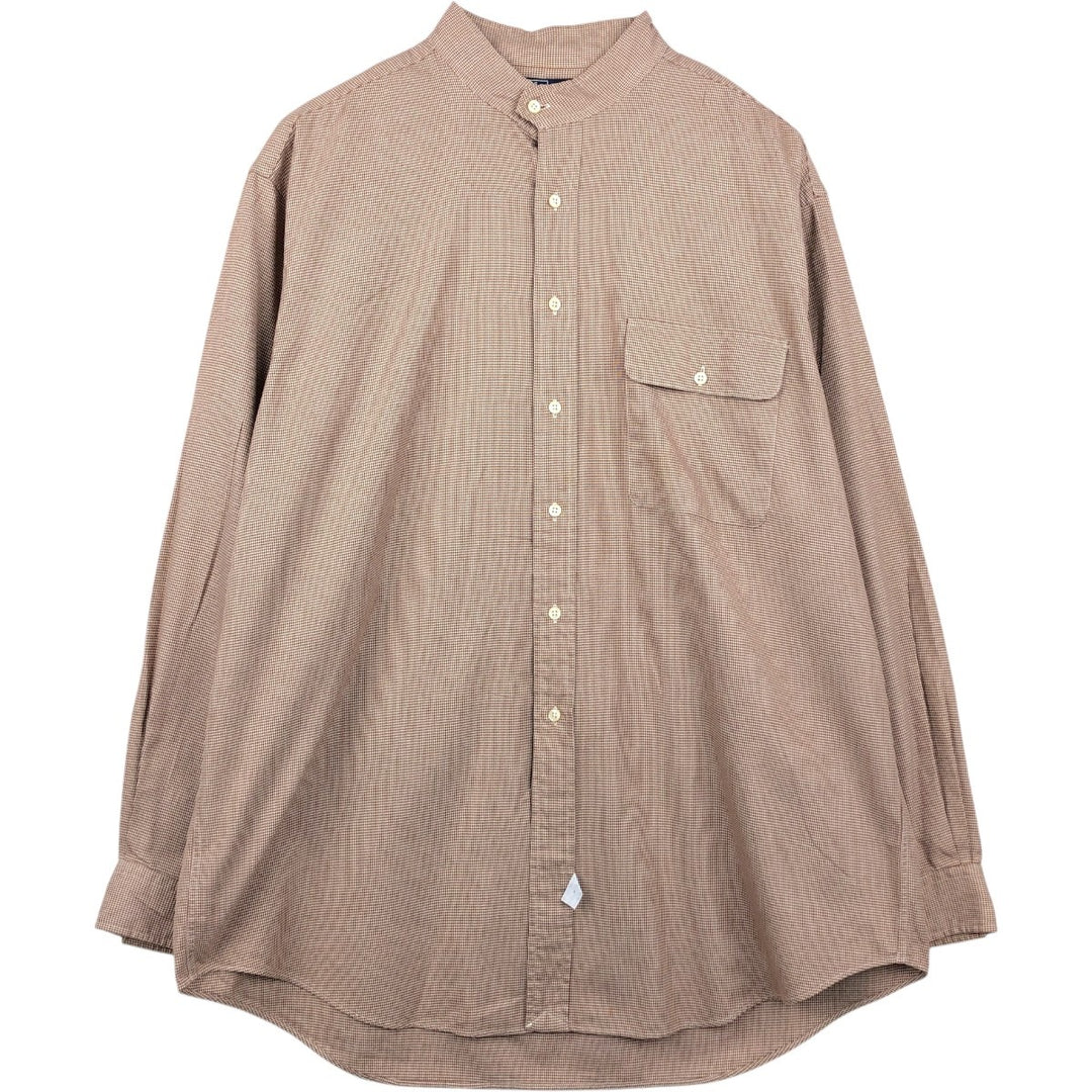 Ralph Lauren POLO by Ralph Lauren Houndstooth Pattern Stand Collar Long Sleeve Cotton Shirt, Men's Size XL (approx.) cotton white type Vintage Second Hand