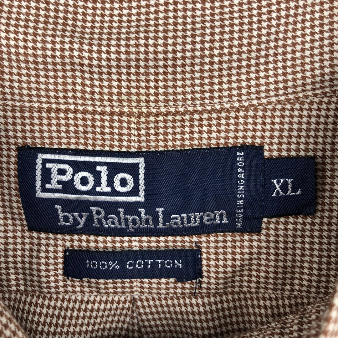 Ralph Lauren POLO by Ralph Lauren Houndstooth Pattern Stand Collar Long Sleeve Cotton Shirt, Men's Size XL (approx.) cotton white type Vintage Second Hand
