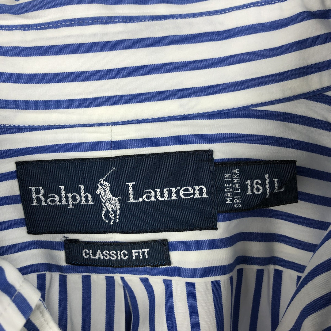 Ralph Lauren Classic Fit Long Sleeve Button Down Striped Shirt Men's Size L cotton white type Vintage Second Hand