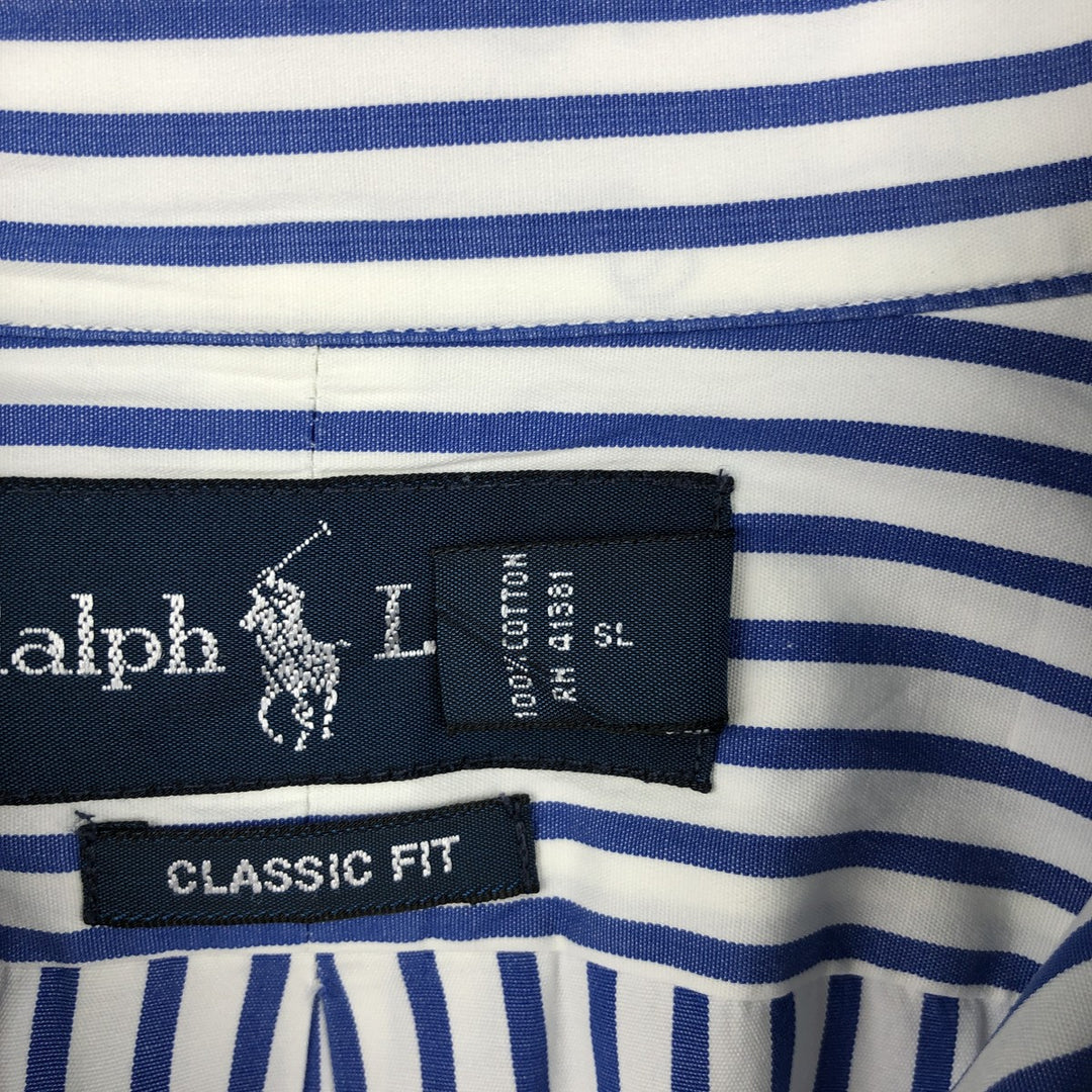 Ralph Lauren Classic Fit Long Sleeve Button Down Striped Shirt Men's Size L cotton white type Vintage Second Hand