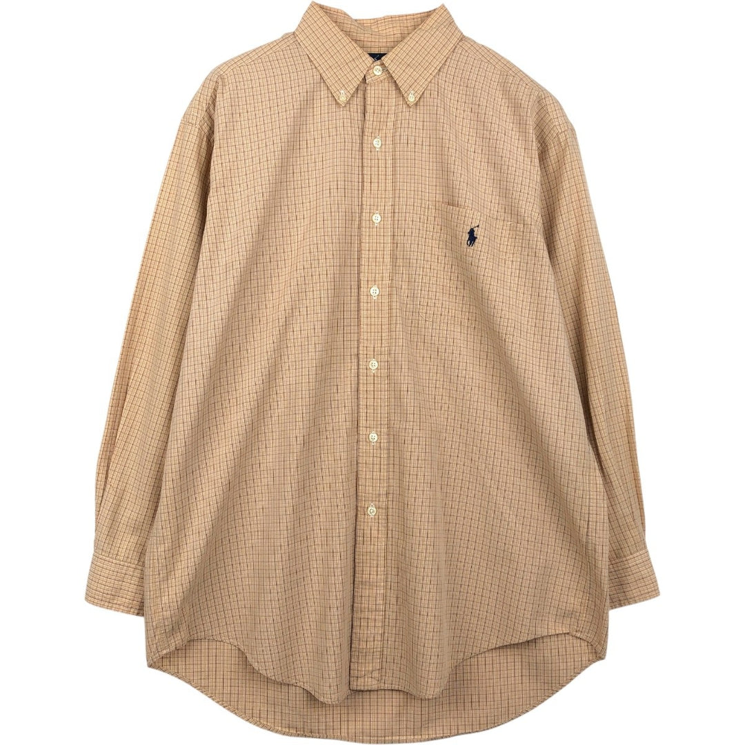 Ralph Lauren YARMOUTH Long Sleeve Button-Down Check Shirt, Men's Size L cotton Beige type Vintage Second Hand