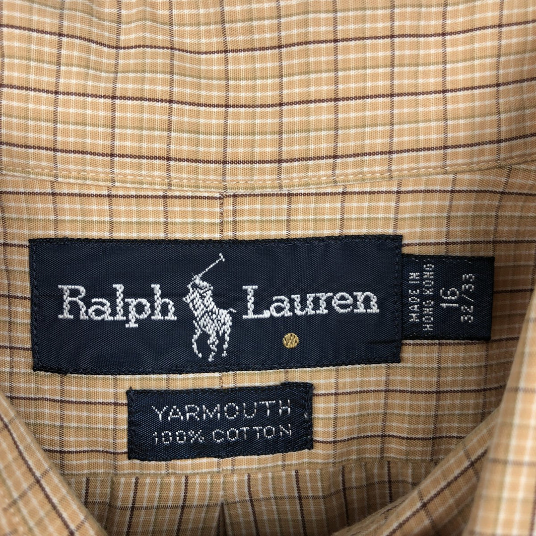 Ralph Lauren YARMOUTH Long Sleeve Button-Down Check Shirt, Men's Size L cotton Beige type Vintage Second Hand