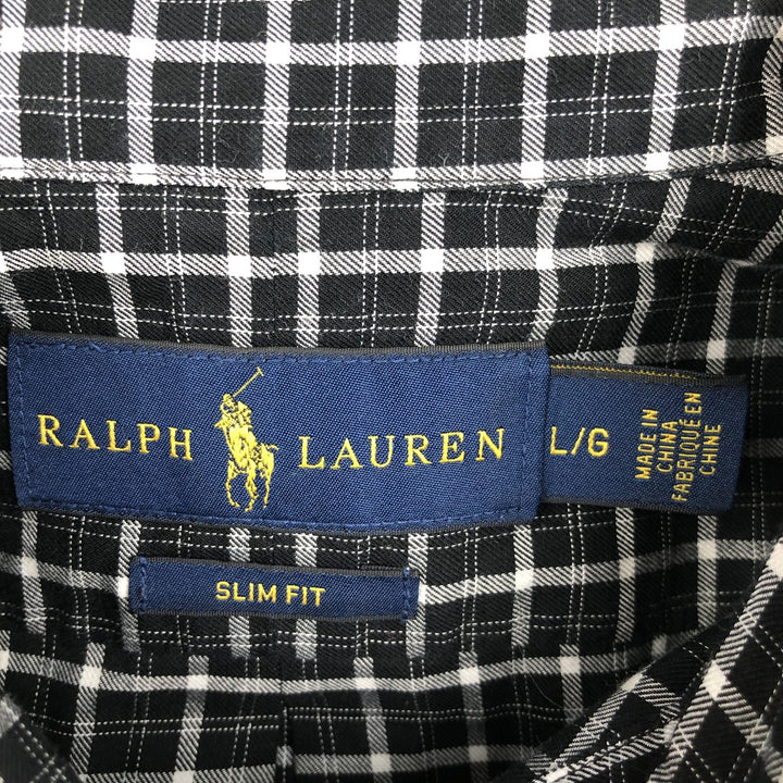 Ralph Lauren Slim Fit Long Sleeve Button-Down Check Shirt, Men's Size L cotton black type Vintage Second Hand