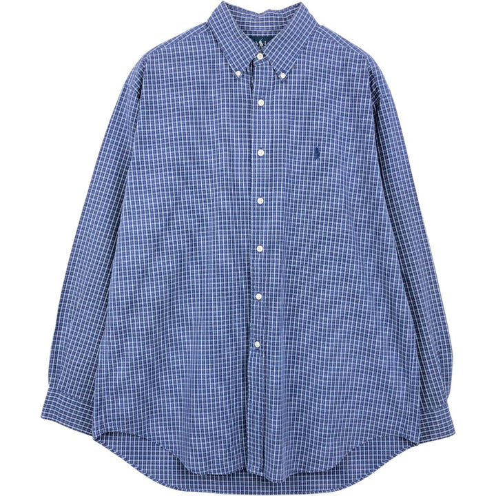 Ralph Lauren BLAKE long sleeve button down check shirt, men's size L cotton Navy blue Vintage Second Hand