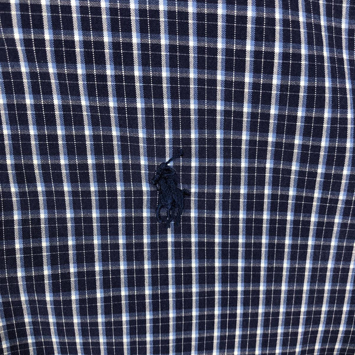 Ralph Lauren BLAKE long sleeve button down check shirt, men's size L cotton Navy blue Vintage Second Hand