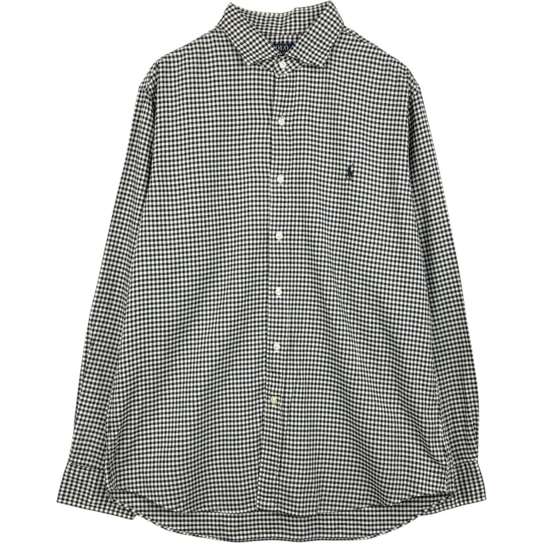 Ralph Lauren POLO RALPH LAUREN SLIM FIT Gingham Check Wide Collar Long Sleeve Cotton Check Shirt (Men's XL equivalent) cotton white type Vintage Second Hand