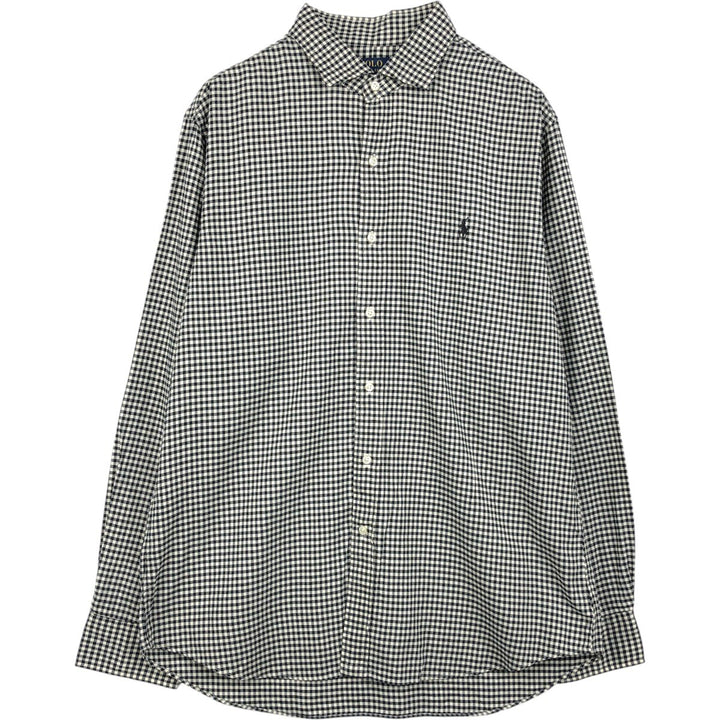 Ralph Lauren POLO RALPH LAUREN SLIM FIT Gingham Check Wide Collar Long Sleeve Cotton Check Shirt (Men's XL equivalent) cotton white type Vintage Second Hand