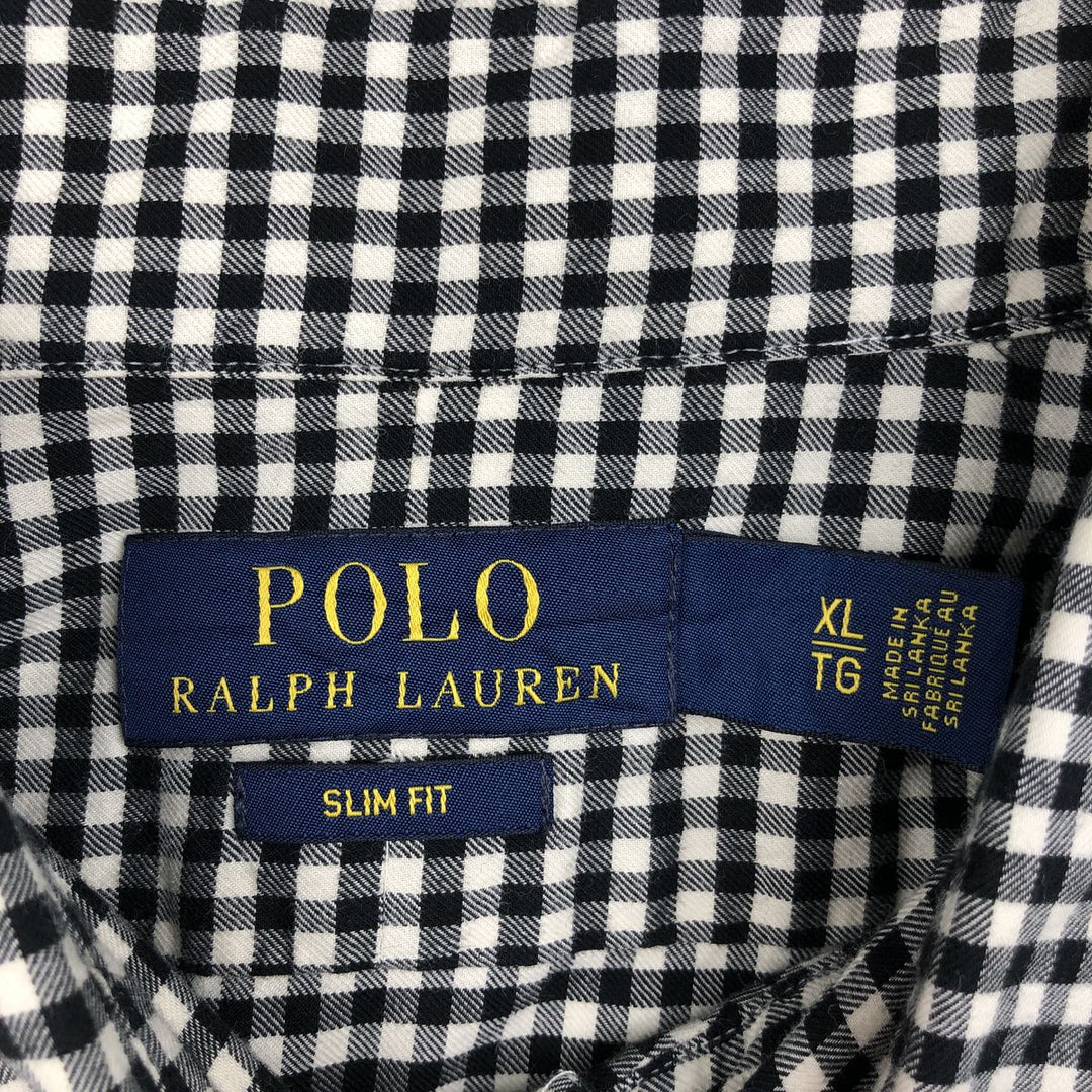 Ralph Lauren POLO RALPH LAUREN SLIM FIT Gingham Check Wide Collar Long Sleeve Cotton Check Shirt (Men's XL equivalent) cotton white type Vintage Second Hand