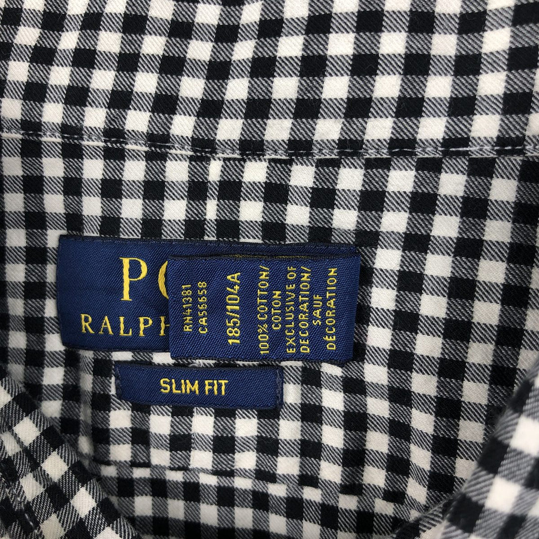Ralph Lauren POLO RALPH LAUREN SLIM FIT Gingham Check Wide Collar Long Sleeve Cotton Check Shirt (Men's XL equivalent) cotton white type Vintage Second Hand