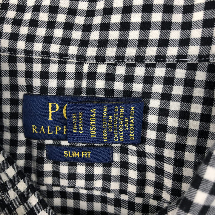 Ralph Lauren POLO RALPH LAUREN SLIM FIT Gingham Check Wide Collar Long Sleeve Cotton Check Shirt (Men's XL equivalent) cotton white type Vintage Second Hand