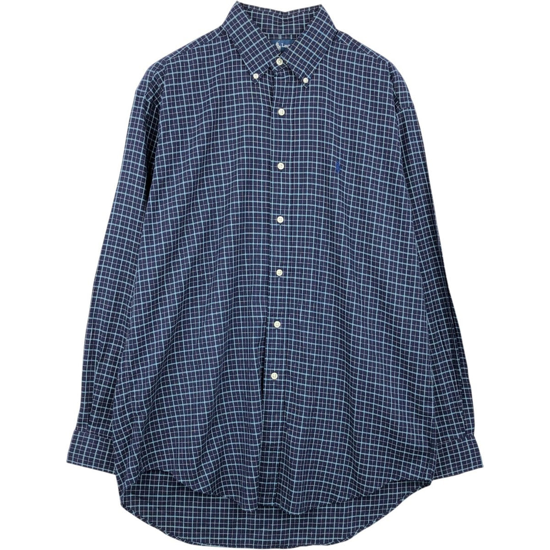 Ralph Lauren BLAKE long sleeve button down check shirt, men's size M cotton navy blue type Vintage Second Hand