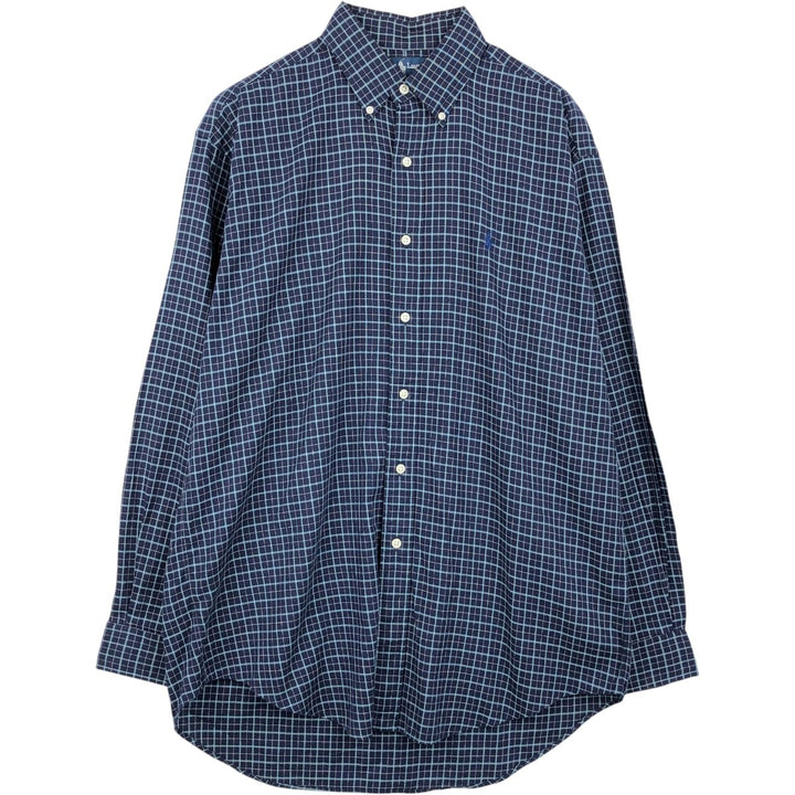 Ralph Lauren BLAKE long sleeve button down check shirt, men's size M cotton navy blue type Vintage Second Hand