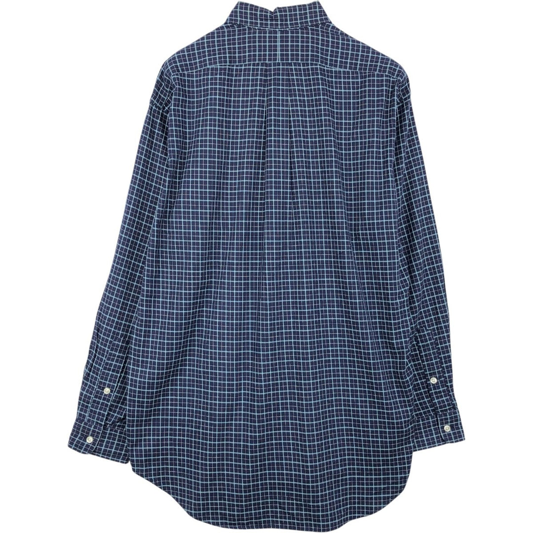 Ralph Lauren BLAKE long sleeve button down check shirt, men's size M cotton navy blue type Vintage Second Hand