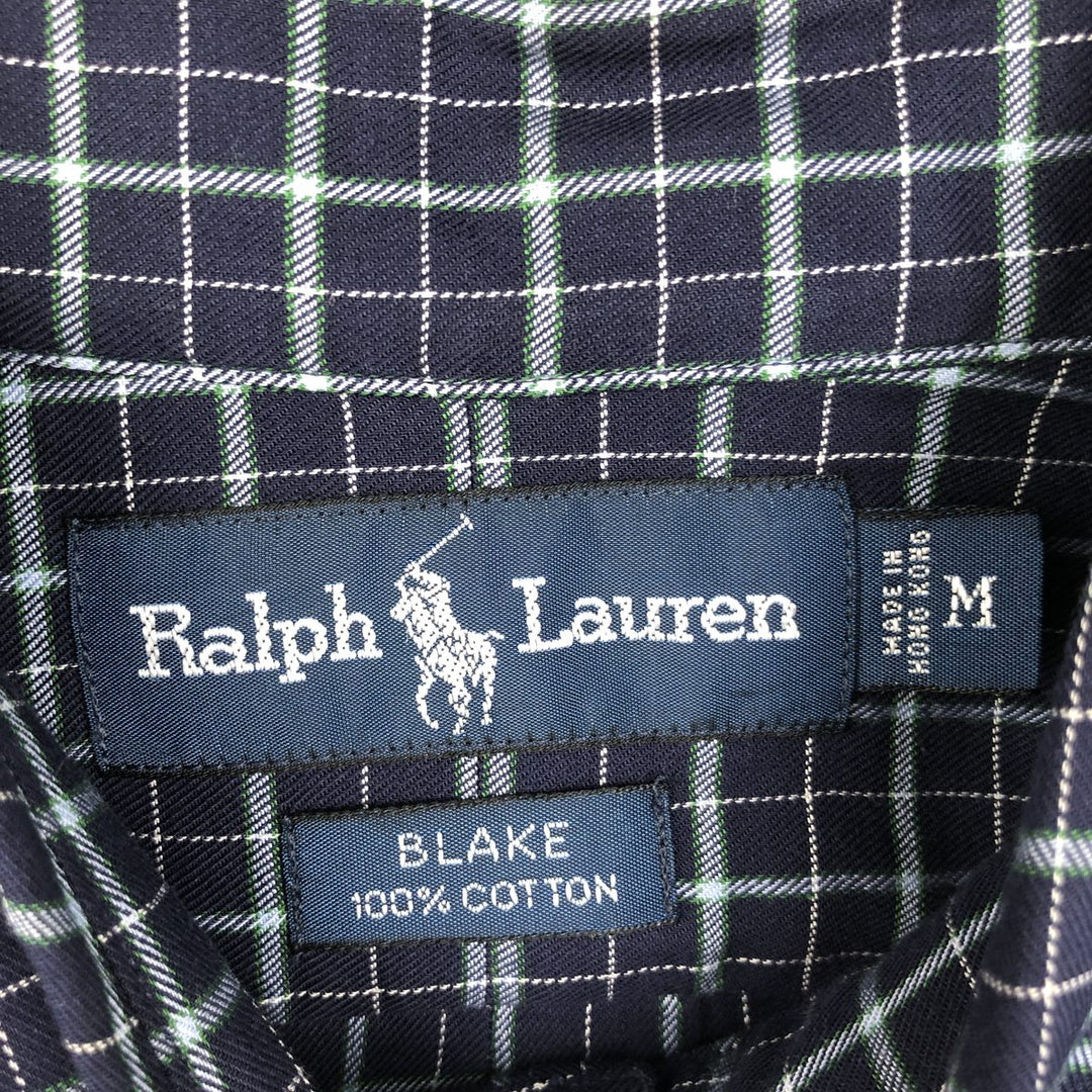 Ralph Lauren BLAKE long sleeve button down check shirt, men's size M cotton navy blue type Vintage Second Hand