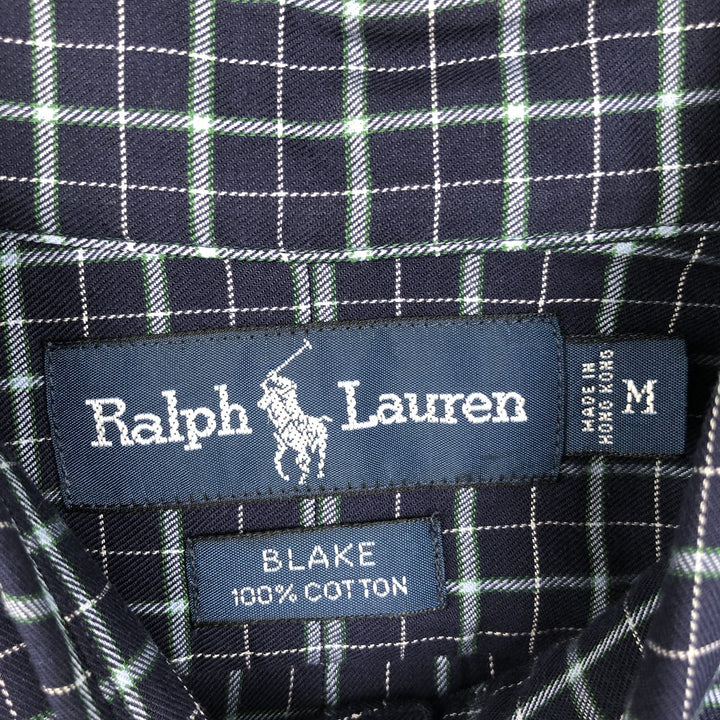 Ralph Lauren BLAKE long sleeve button down check shirt, men's size M cotton navy blue type Vintage Second Hand