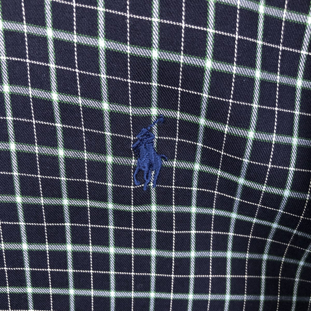 Ralph Lauren BLAKE long sleeve button down check shirt, men's size M cotton navy blue type Vintage Second Hand