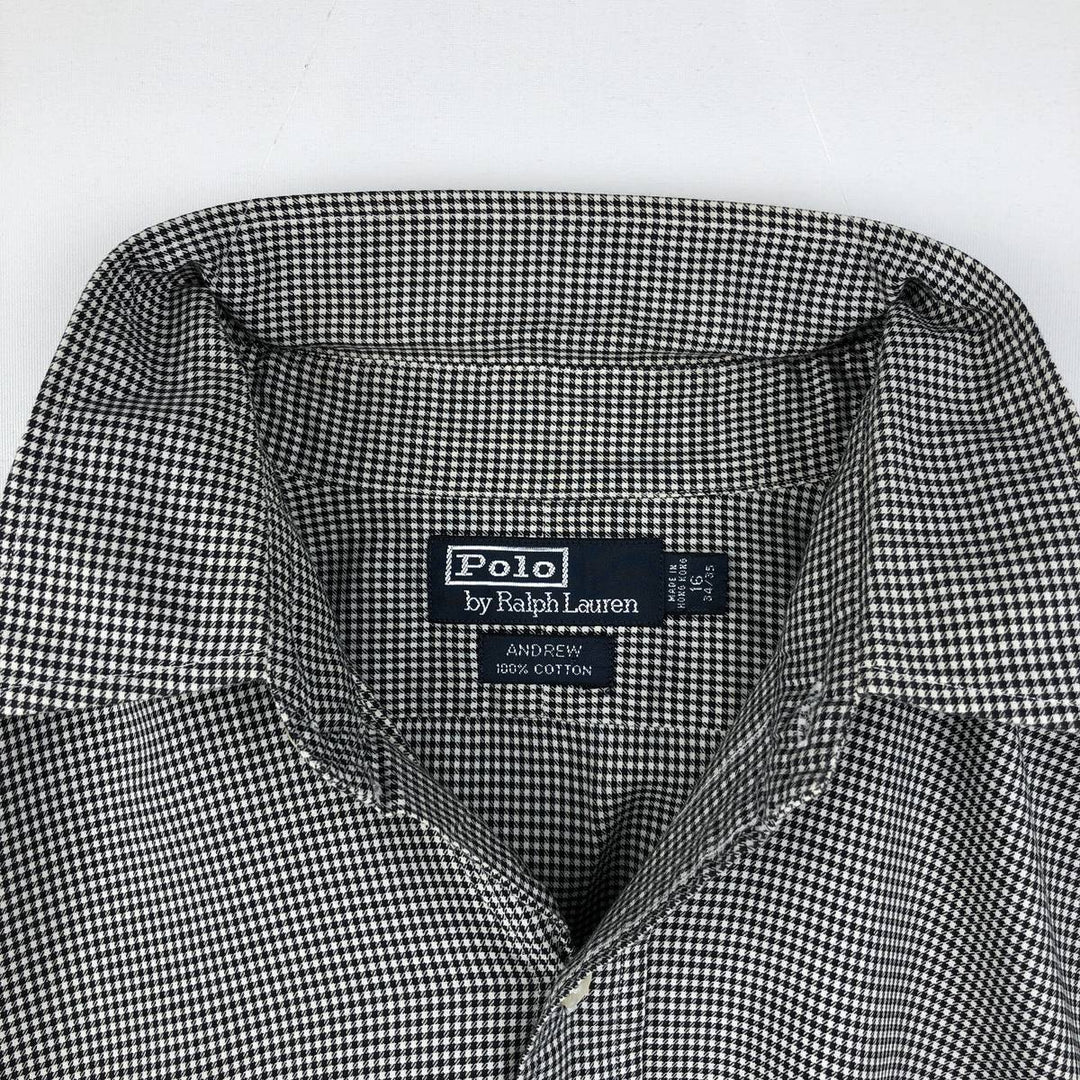 Ralph Lauren POLO by Ralph Lauren ANDREW long sleeve cotton check shirt, men's size L cotton black type Vintage Second Hand