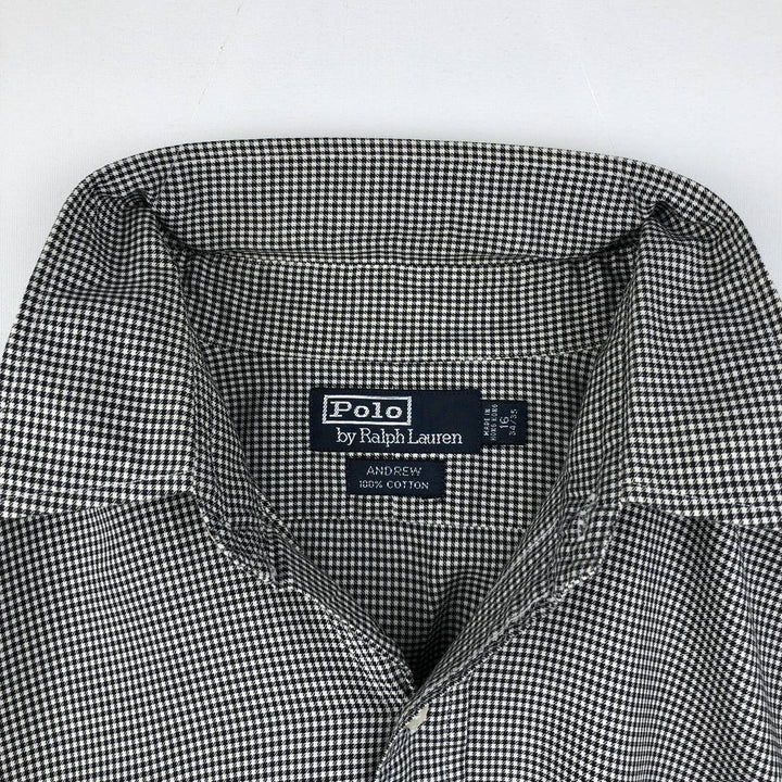 Ralph Lauren POLO by Ralph Lauren ANDREW long sleeve cotton check shirt, men's size L cotton black type Vintage Second Hand