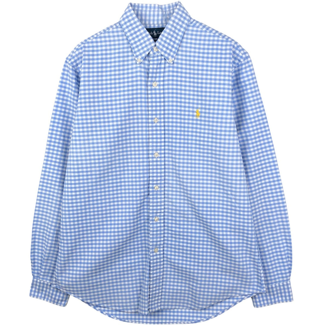 Ralph Lauren CUSTOM FIT Gingham Check Long Sleeve Button Down Check Shirt Men's M Size cotton blue type Vintage Second Hand
