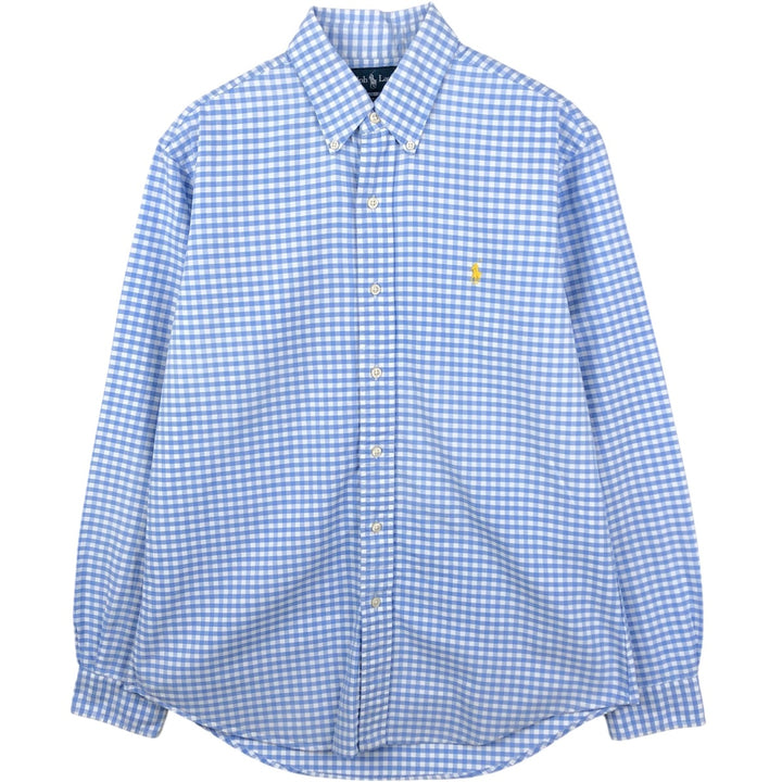 Ralph Lauren CUSTOM FIT Gingham Check Long Sleeve Button Down Check Shirt Men's M Size cotton blue type Vintage Second Hand