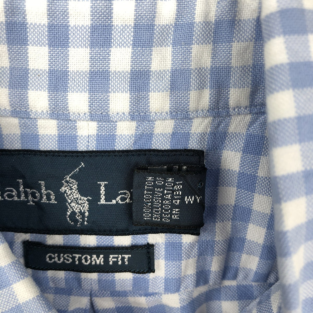 Ralph Lauren CUSTOM FIT Gingham Check Long Sleeve Button Down Check Shirt Men's M Size cotton blue type Vintage Second Hand