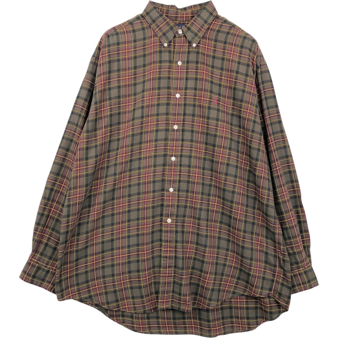 Ralph Lauren BLAKE long sleeve button down check shirt, men's XL size cotton brown type Vintage Second Hand