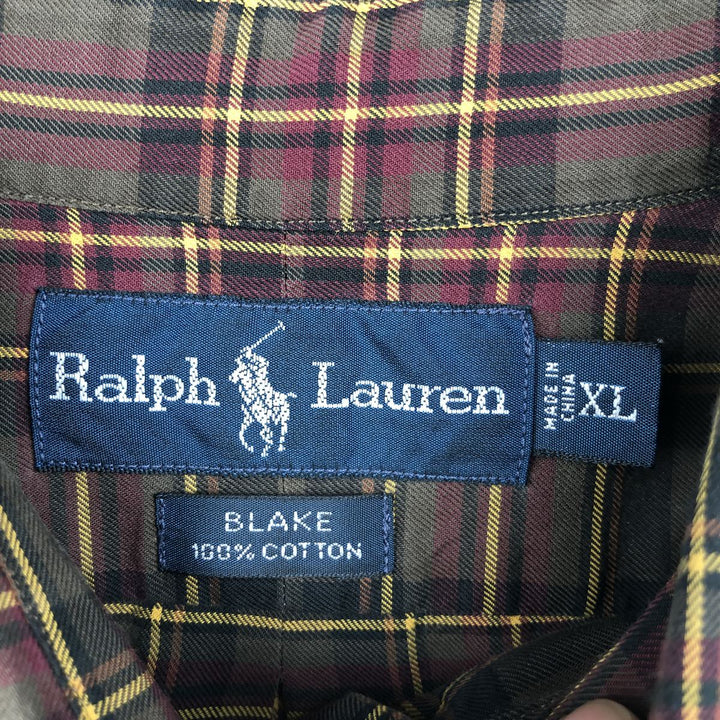 Ralph Lauren BLAKE long sleeve button down check shirt, men's XL size cotton brown type Vintage Second Hand