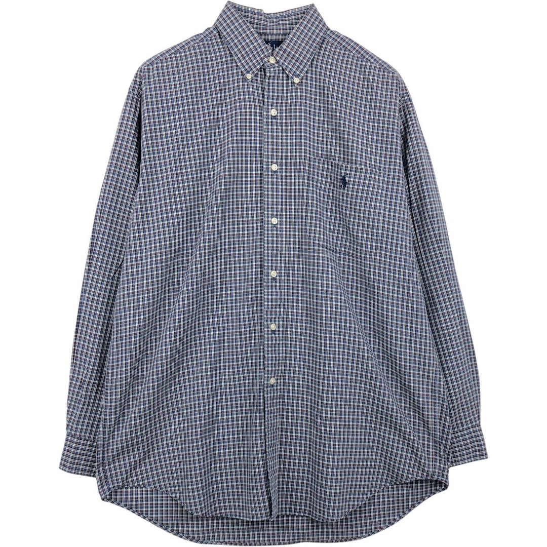 Ralph Lauren BLAIRE long sleeve button down check shirt, men's size M cotton Navy blue Vintage Second Hand