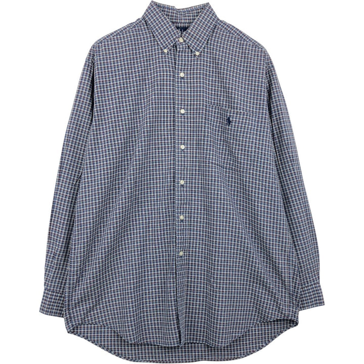 Ralph Lauren BLAIRE long sleeve button down check shirt, men's size M cotton Navy blue Vintage Second Hand