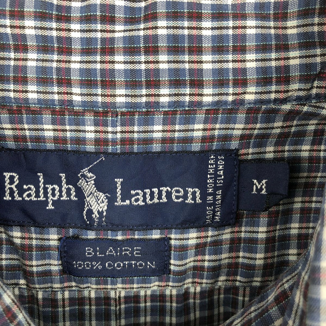 Ralph Lauren BLAIRE long sleeve button down check shirt, men's size M cotton Navy blue Vintage Second Hand
