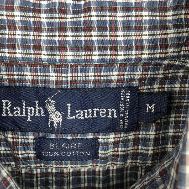 Ralph Lauren BLAIRE long sleeve button down check shirt, men's size M cotton Navy blue Vintage Second Hand