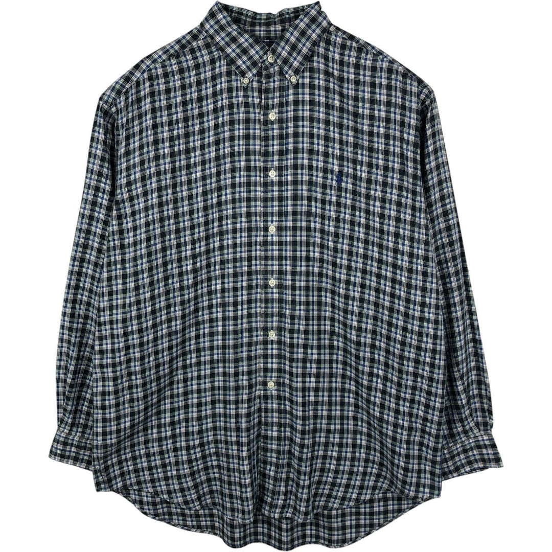 Ralph Lauren BLAKE long sleeve button down check shirt, men's size L cotton blue type Vintage Second Hand