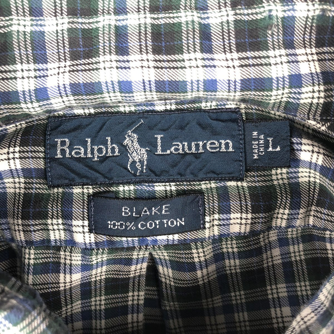 Ralph Lauren BLAKE long sleeve button down check shirt, men's size L cotton blue type Vintage Second Hand