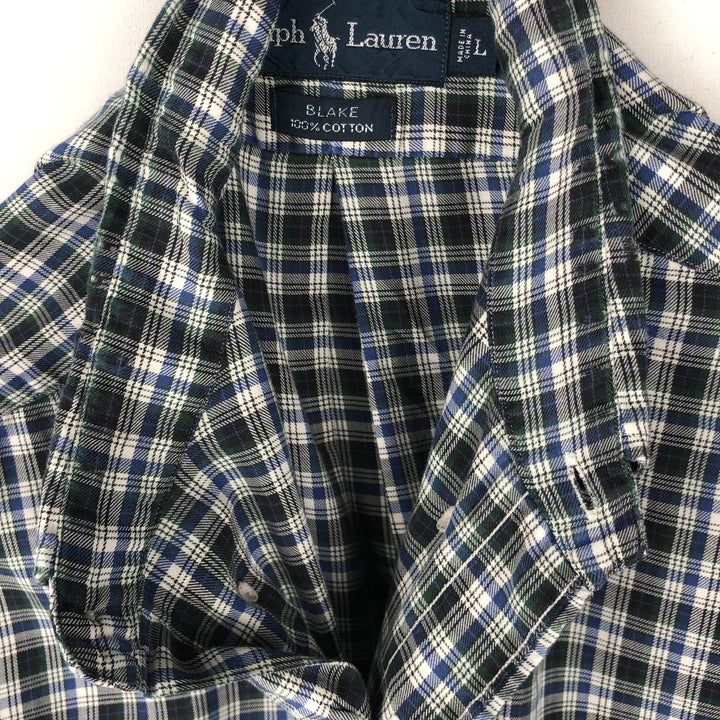 Ralph Lauren BLAKE long sleeve button down check shirt, men's size L cotton blue type Vintage Second Hand