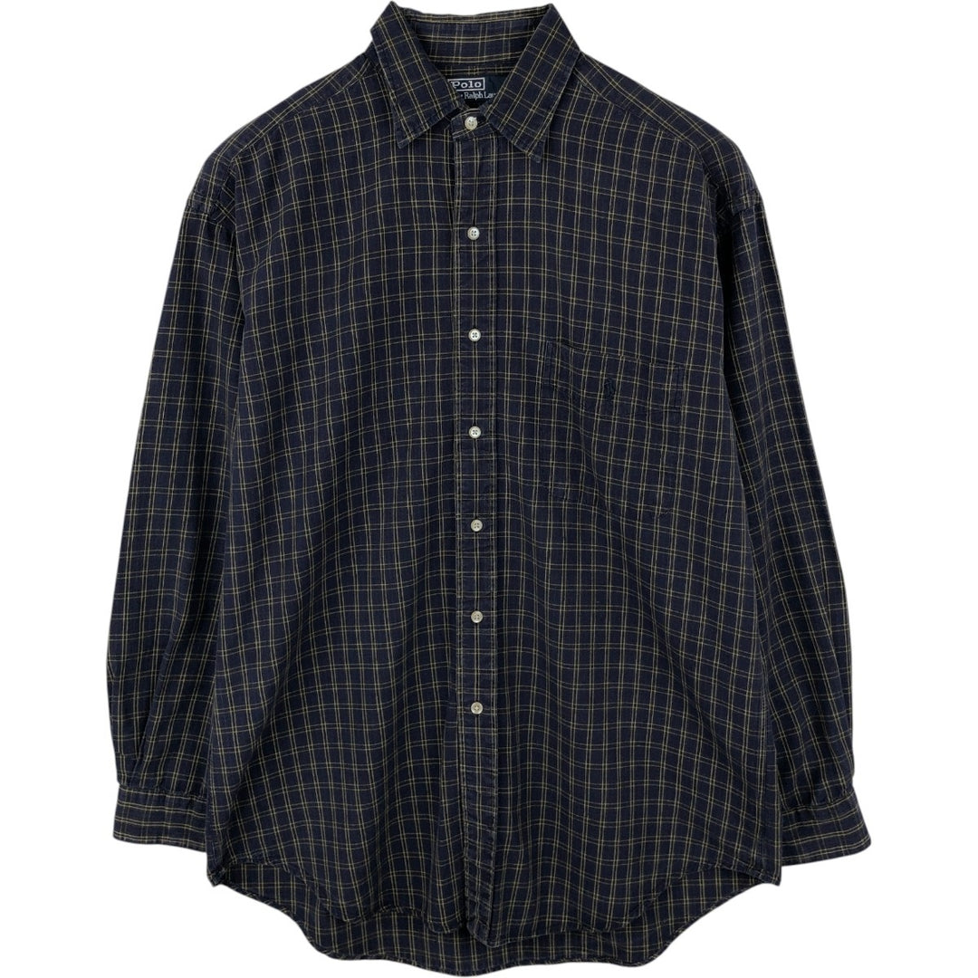 Ralph Lauren POLO by Ralph Lauren BRADFIELD Long-Sleeve Cotton Check Shirt, Men's Size M (approx.) cotton navy blue type Vintage Second Hand