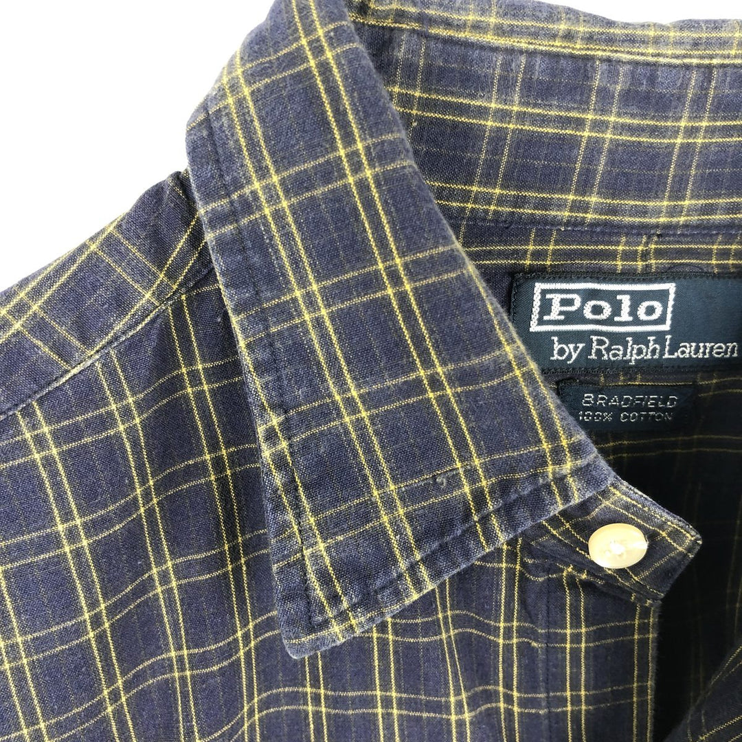 Ralph Lauren POLO by Ralph Lauren BRADFIELD Long-Sleeve Cotton Check Shirt, Men's Size M (approx.) cotton navy blue type Vintage Second Hand