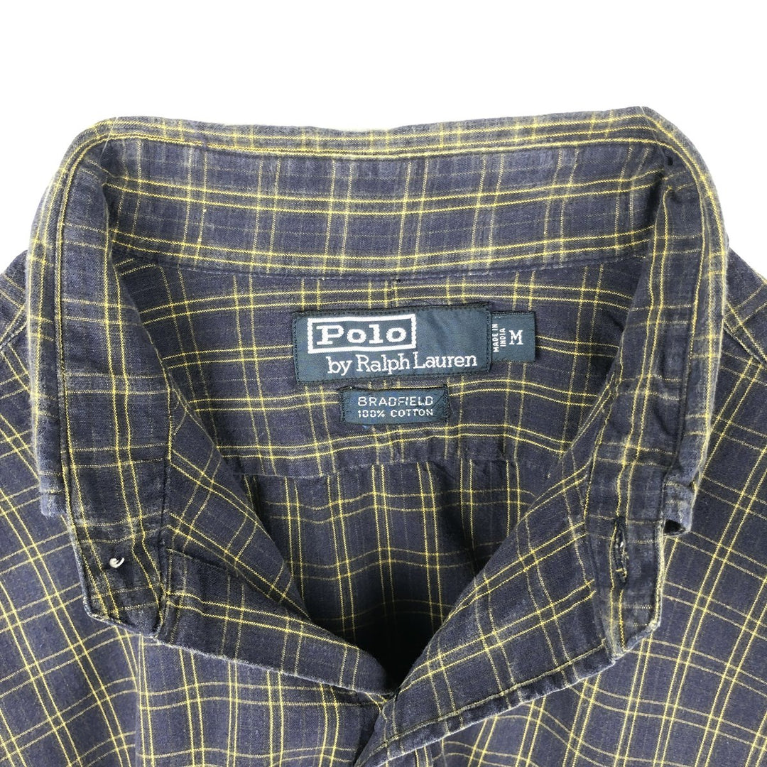 Ralph Lauren POLO by Ralph Lauren BRADFIELD Long-Sleeve Cotton Check Shirt, Men's Size M (approx.) cotton navy blue type Vintage Second Hand