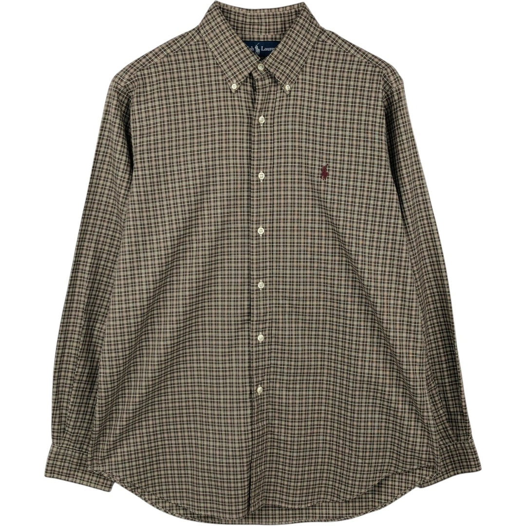 Ralph Lauren Classic Fit Long Sleeve Button Down Check Shirt Men's Size L cotton Khaki type brown Vintage Second Hand