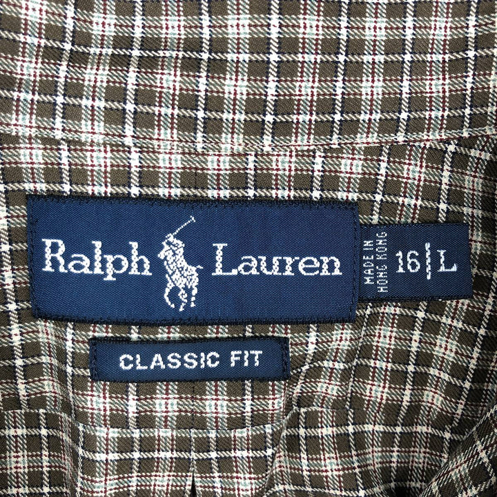 Ralph Lauren Classic Fit Long Sleeve Button Down Check Shirt Men's Size L cotton Khaki type brown Vintage Second Hand