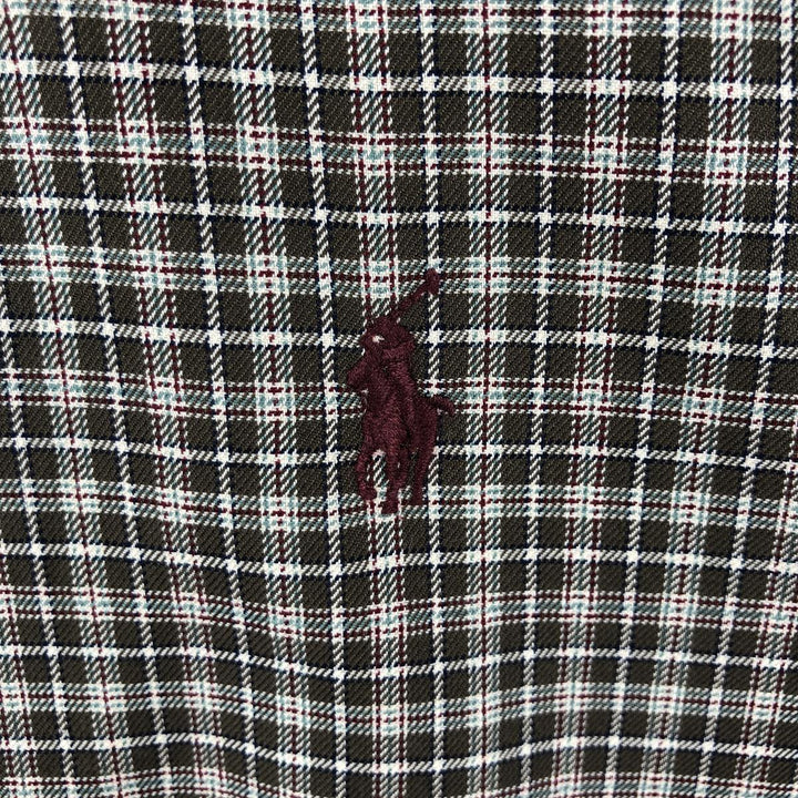 Ralph Lauren Classic Fit Long Sleeve Button Down Check Shirt Men's Size L cotton Khaki type brown Vintage Second Hand