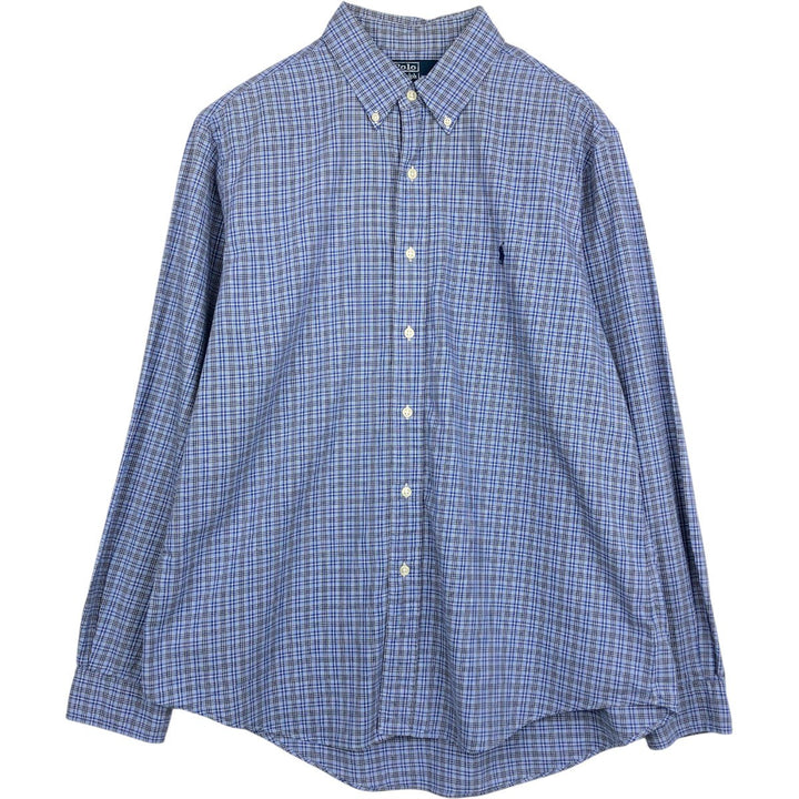Ralph Lauren POLO by Ralph Lauren CUSTOM FIT long-sleeved button-down check shirt, men's size XL cotton blue type Vintage Second Hand