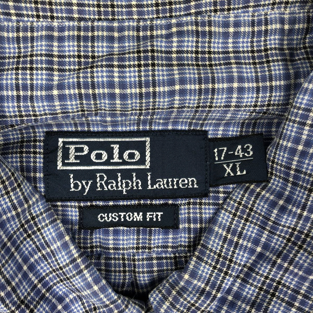 Ralph Lauren POLO by Ralph Lauren CUSTOM FIT long-sleeved button-down check shirt, men's size XL cotton blue type Vintage Second Hand
